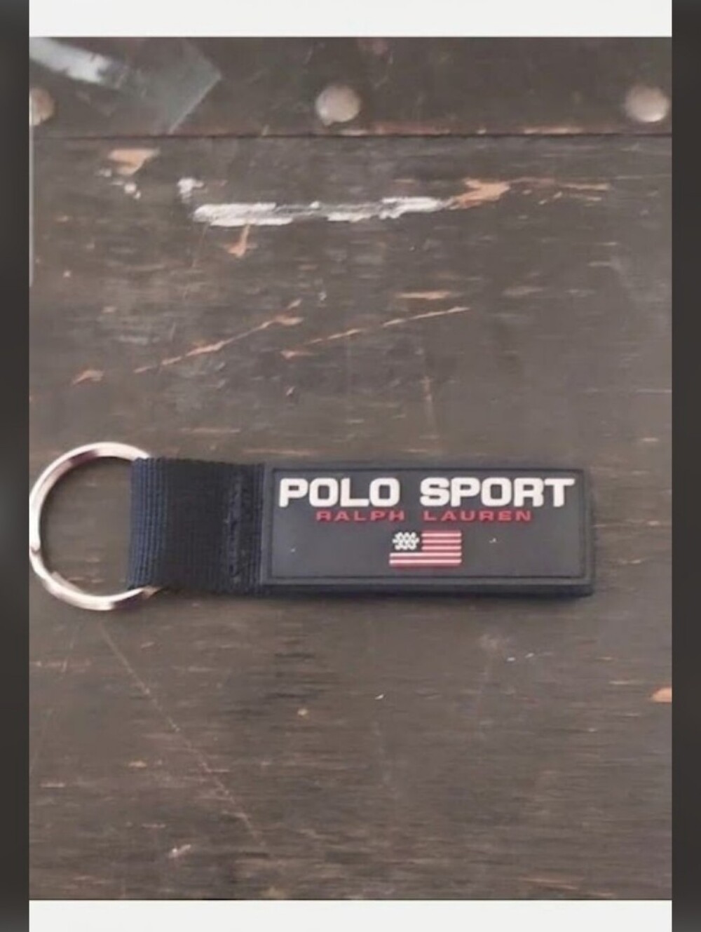 Ralph Lauren Polo Sport Black Rubber Logo Keyring with Flag Detail